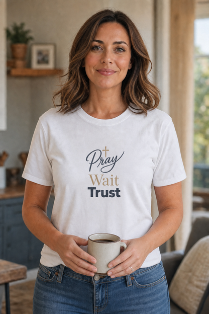 Pray Wait Trust T‑Shirt — Inspirational Christian Faith Tee