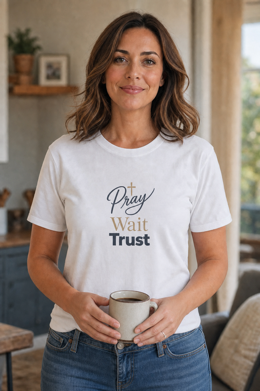 Pray Wait Trust T‑Shirt — Inspirational Christian Faith Tee