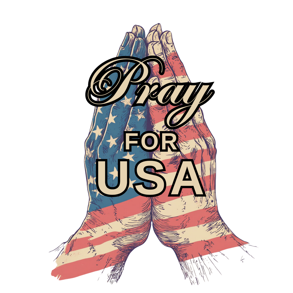 Pray for USA T-Shirt — Patriotic American Flag Praying Hands Tee