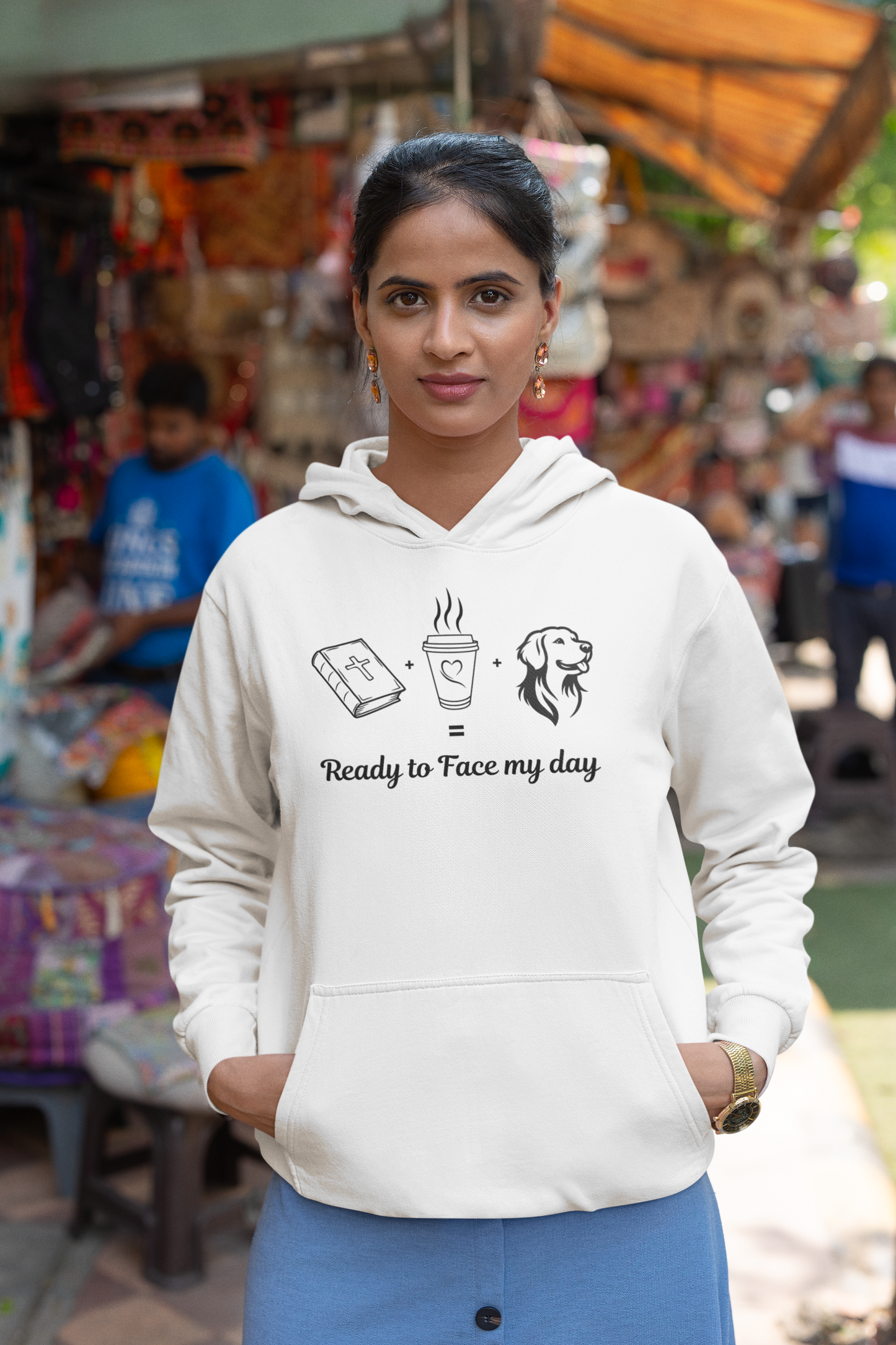 Ready to Face My Day Hoodie, Cozy Unisex Sweatshirt, Gift for Dog Lovers, Morning Motivation, Bible Study, Coffee, Relaxed Fashion