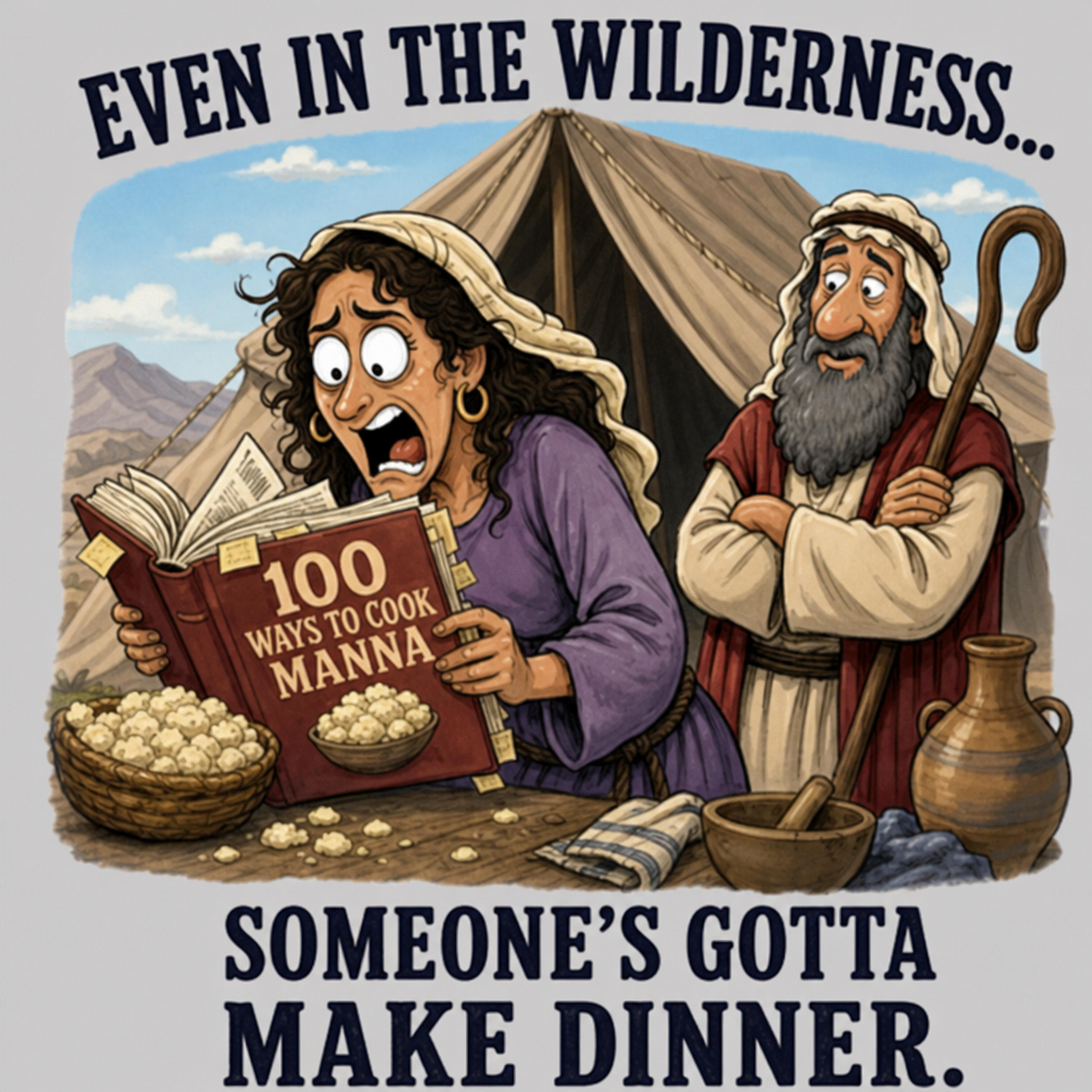 "Even in the Wilderness… Someone's Gotta Make Dinner" Bible Humor Shirt, Mom shirt, Grandma shirt
